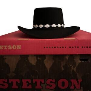 Stetson Gun Club Turlock Black Western Hat 7 1/8 Silver Concho Band w/ Box